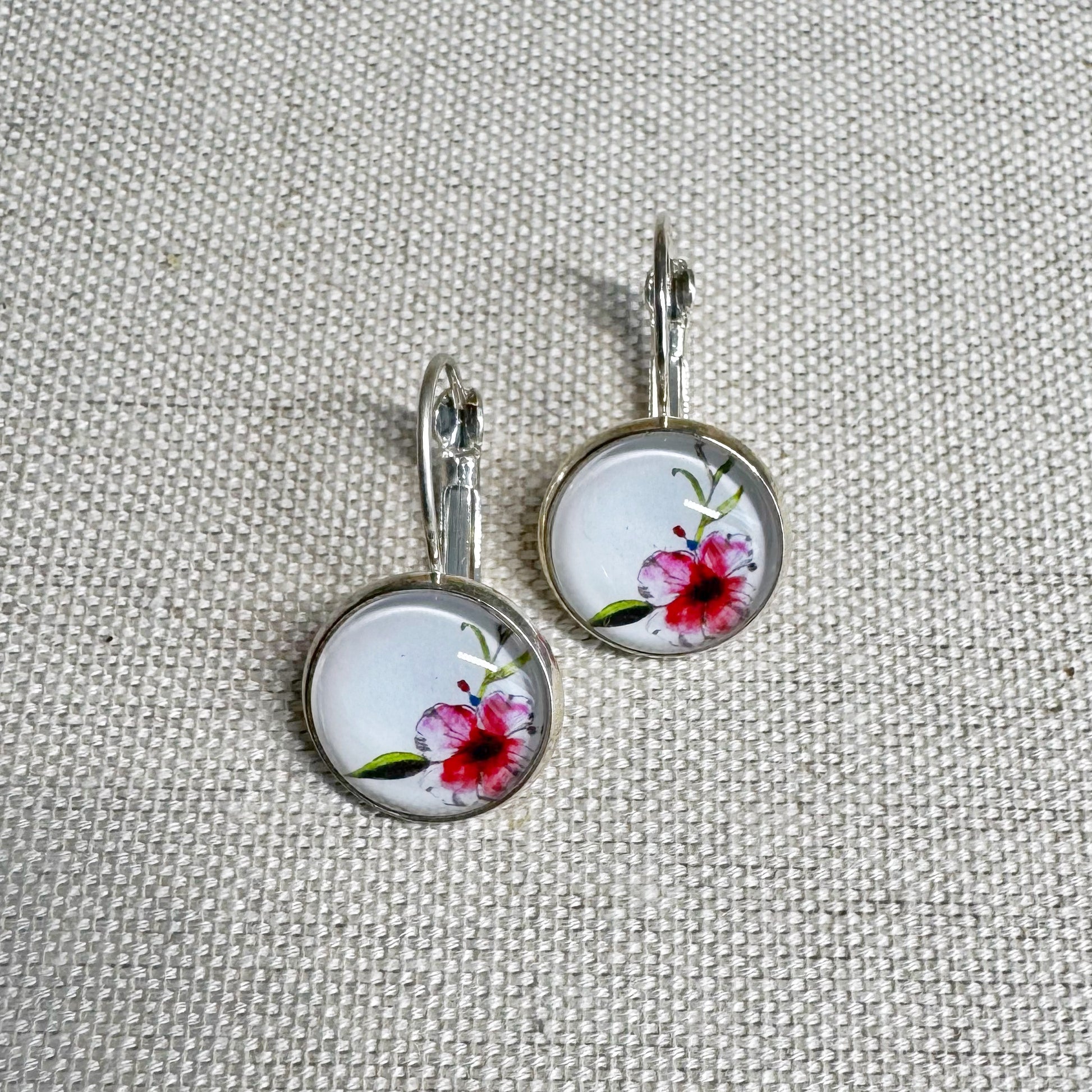Hibiscus Silver Cabochon Earrings