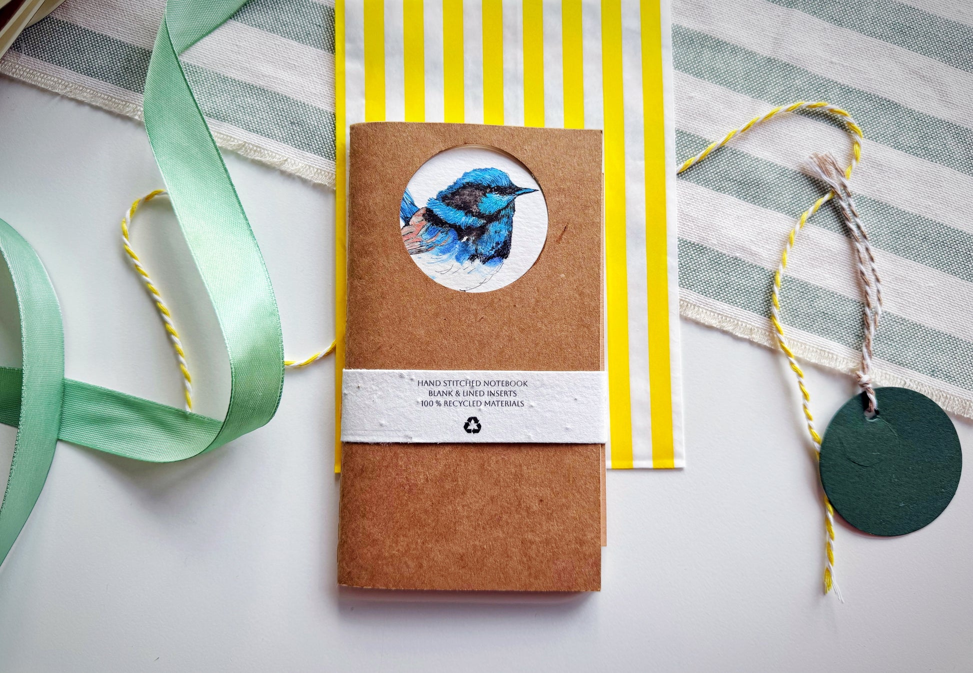 Fairy Wren Handmade Mini Journal – Hand-Stitched Notebook