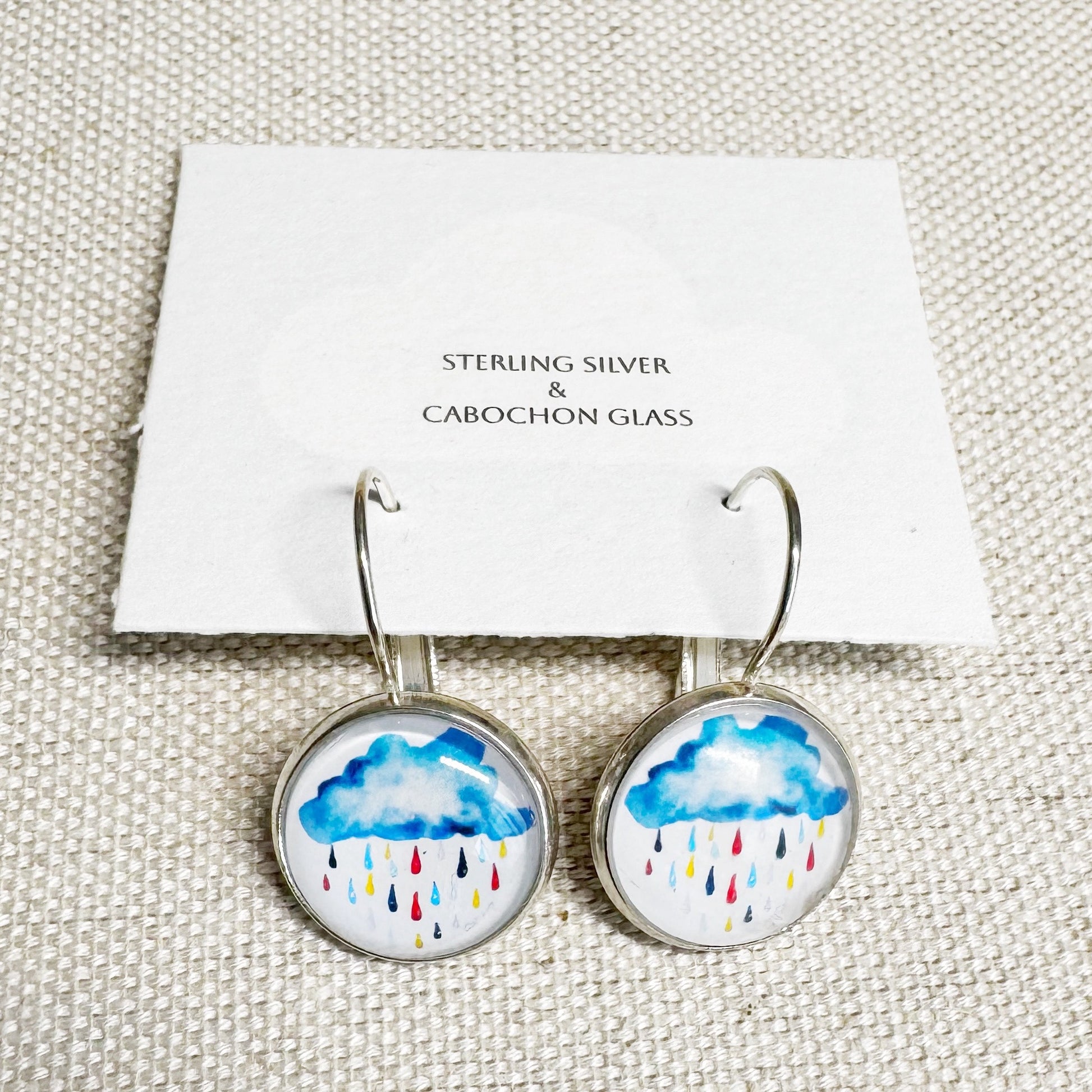 Rainbow Raindrops Sterling Silver Cabochon Earrings
