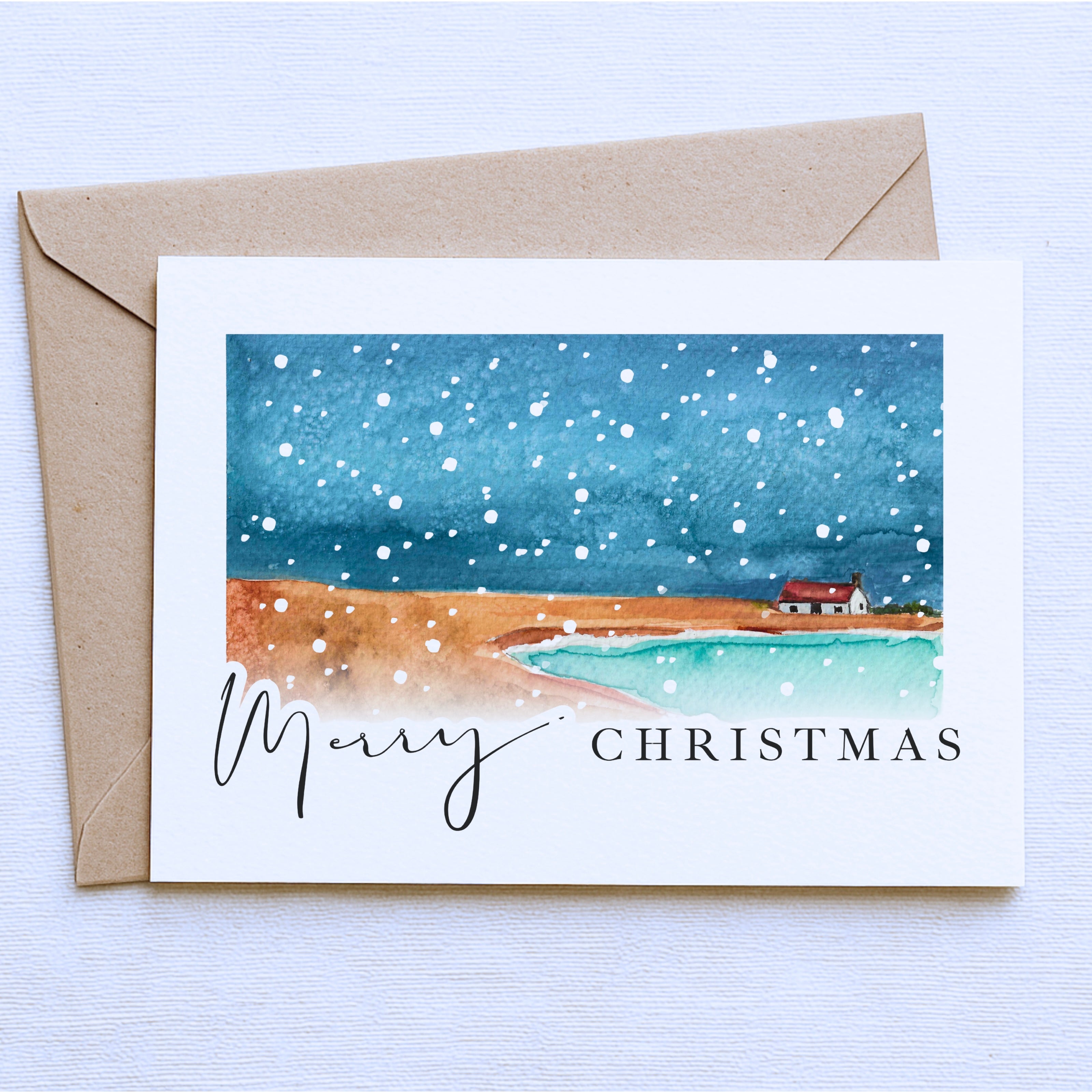 Shingle Street Cottage Christmas Card – Peaceful Suffolk Winter Scene