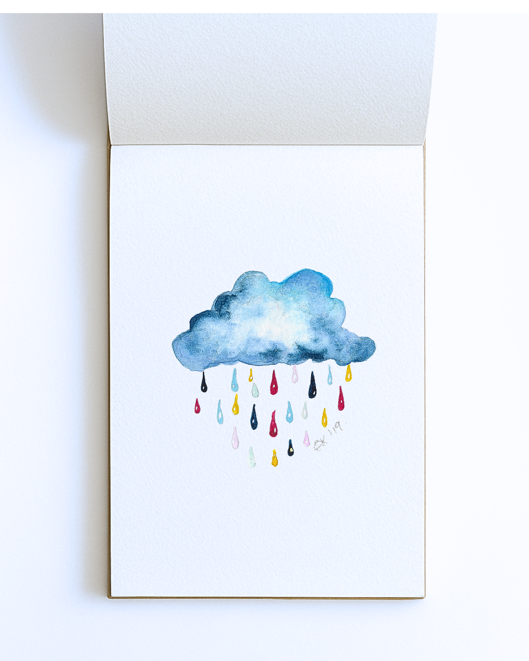 Raincloud and Raindrops– Original A5 Print