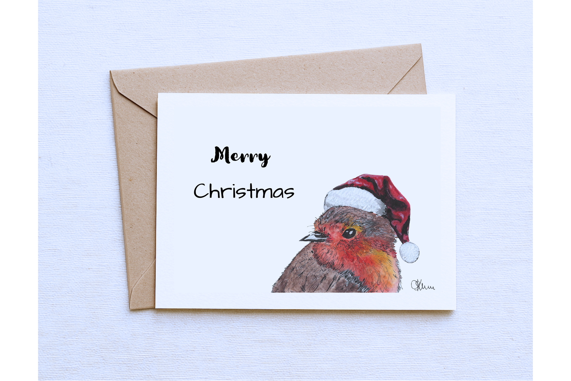 Robin Christmas Card – Festive Santa Hat Illustration