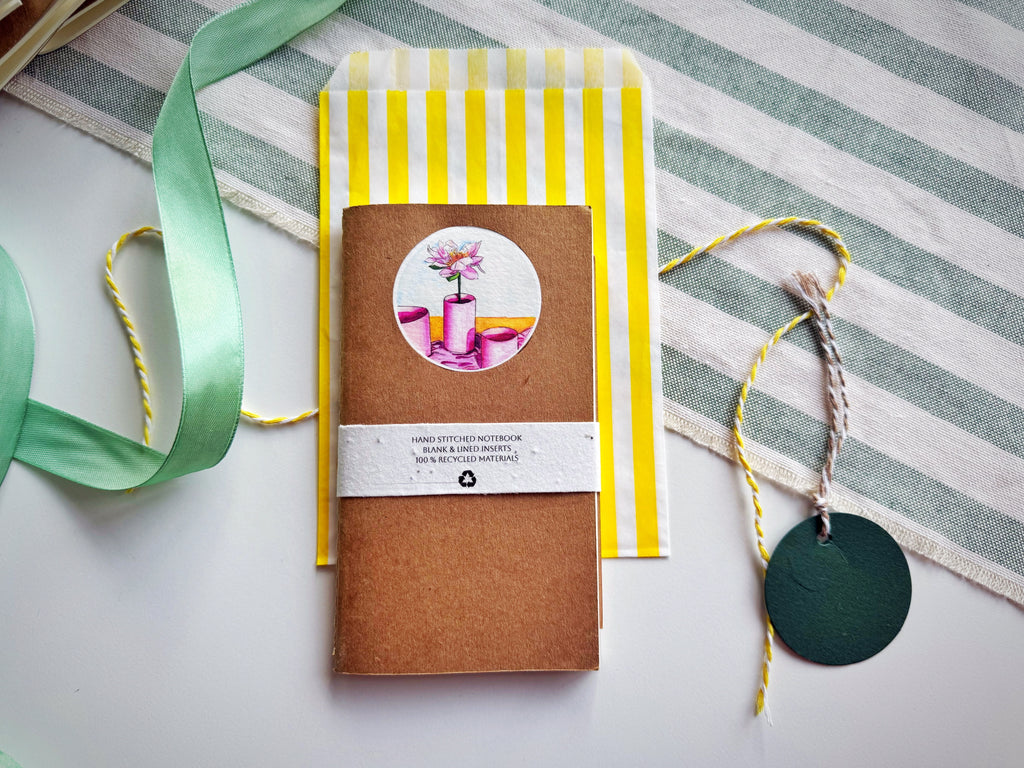 Pink Lotus Handmade Mini Journal – Hand-Stitched Notebook