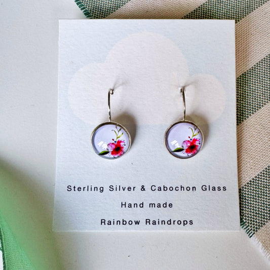 Hibiscus Silver Cabochon Earrings