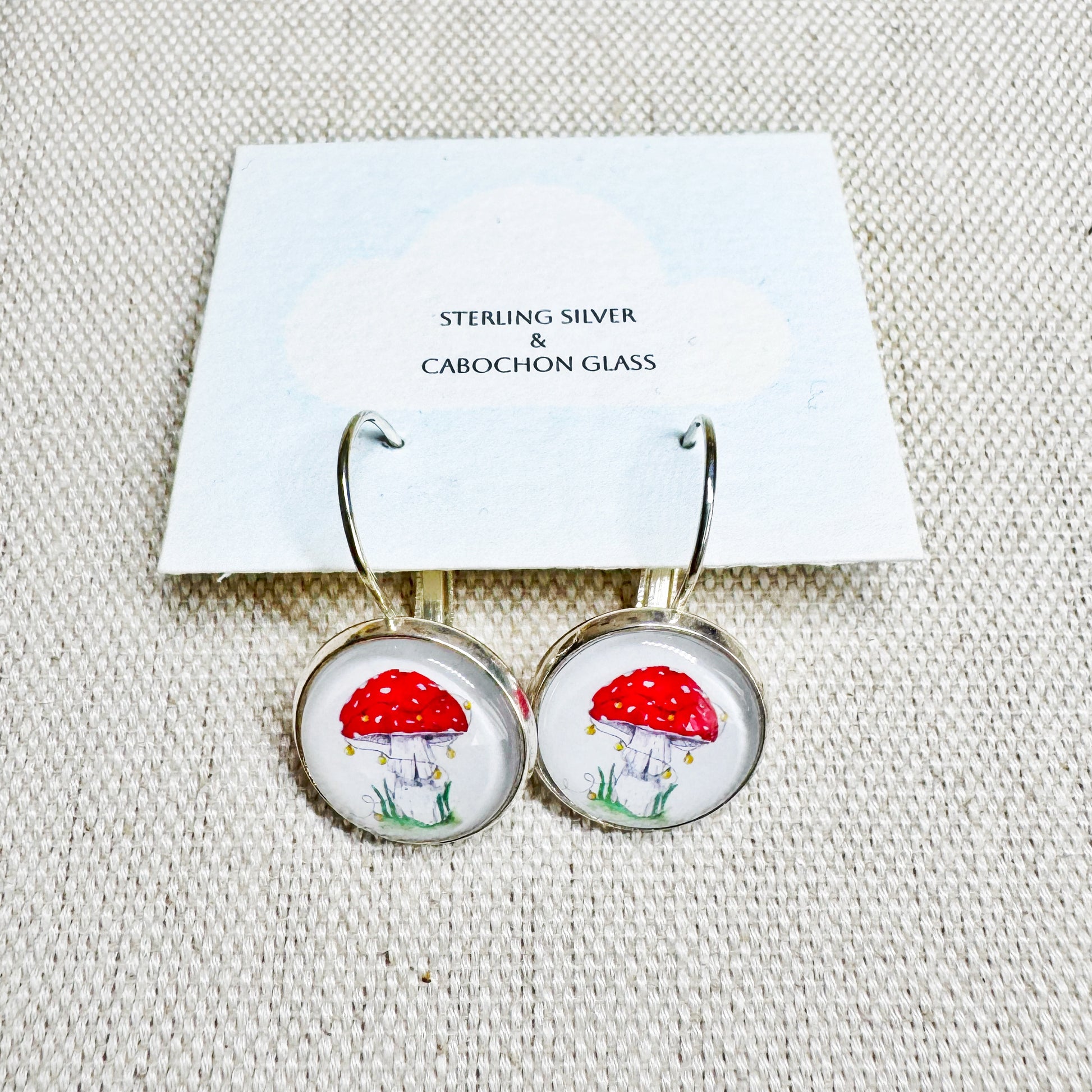 Toadstool Sterling Silver Cabochon Earrings