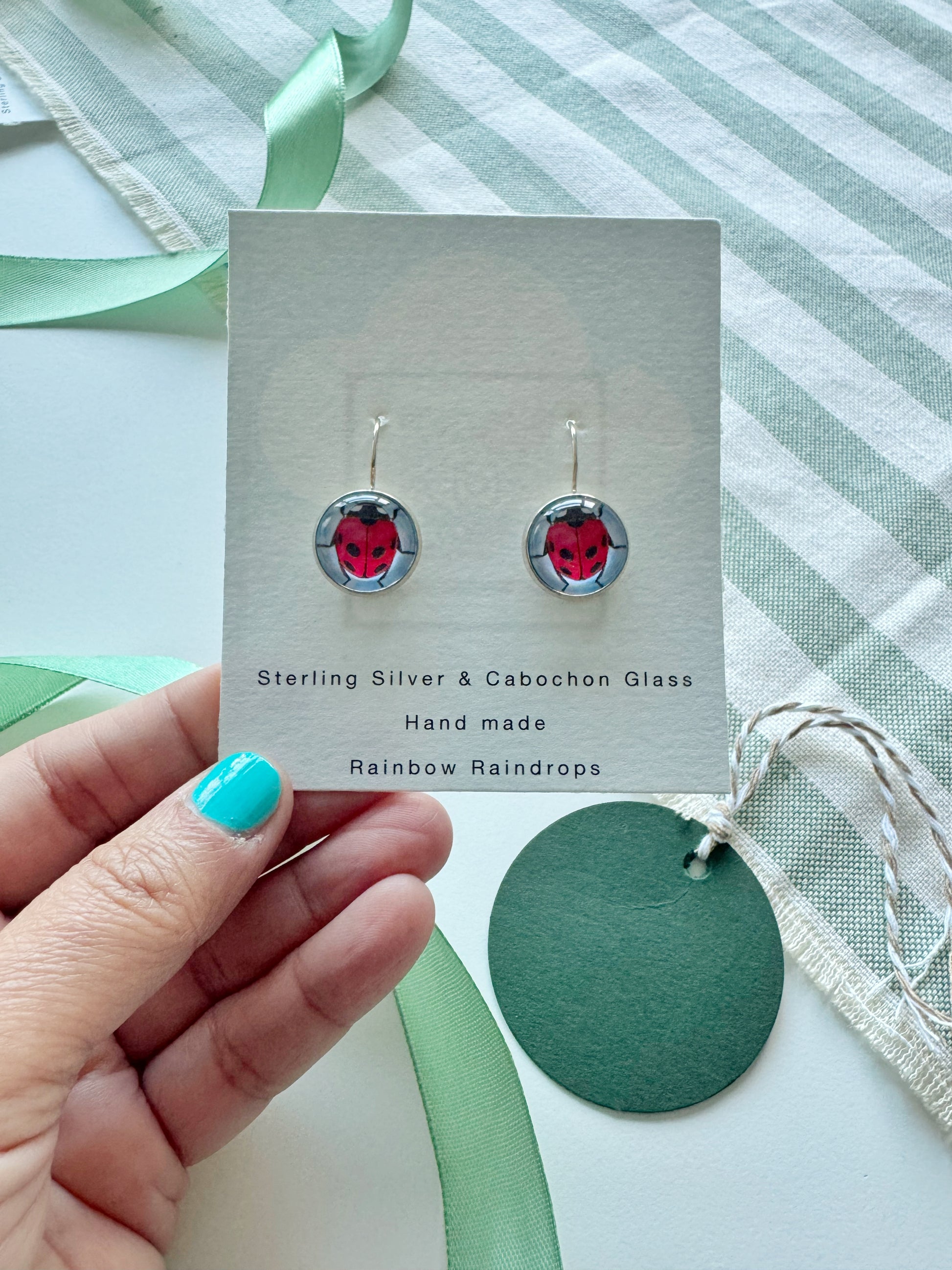 Ladybirds Silver Cabochon Earrings