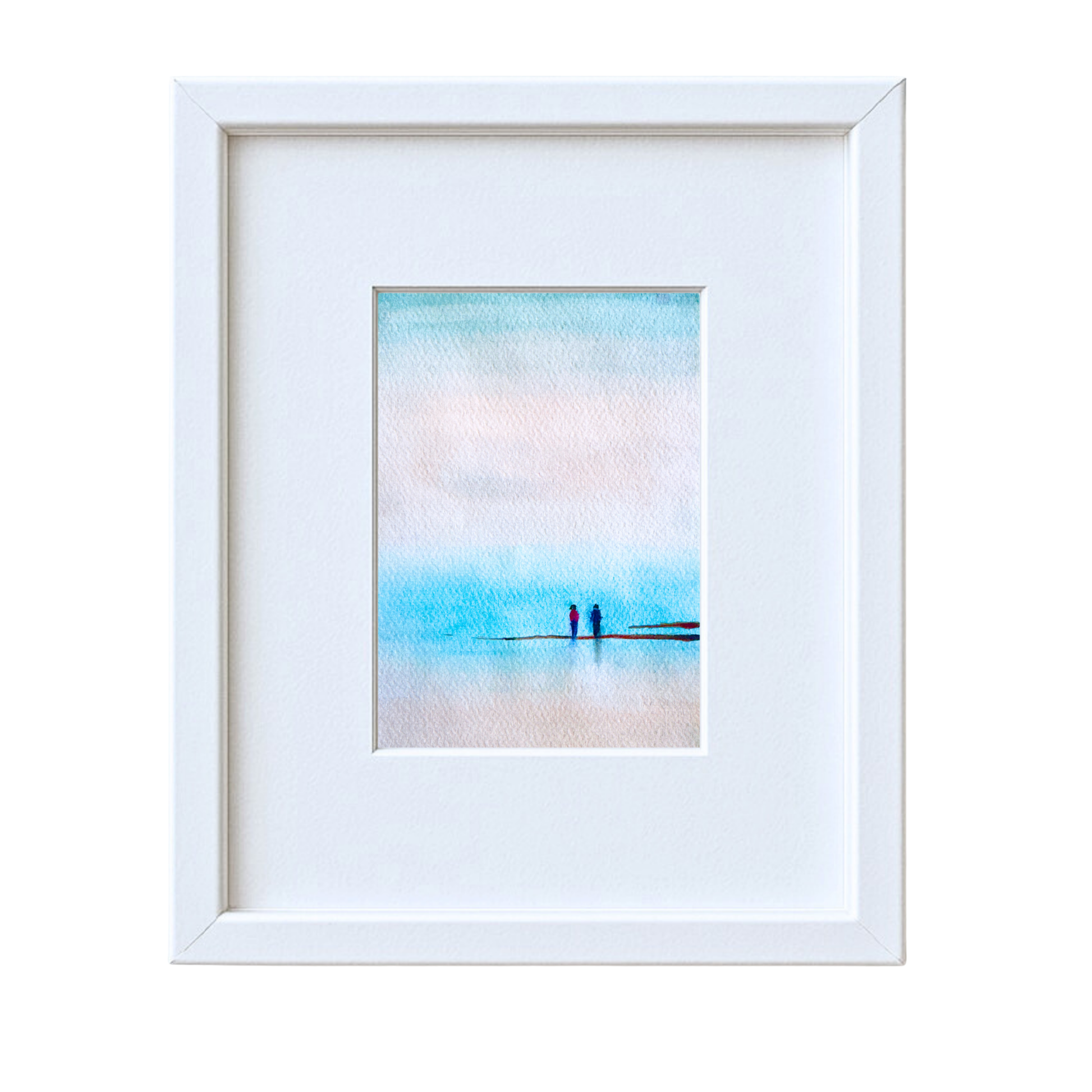 Two Figures at Tankerton – Framed Watercolour Print