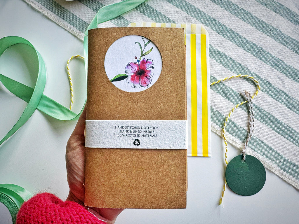 Hibiscus  Handmade Mini Journal – Hand-Stitched Notebook