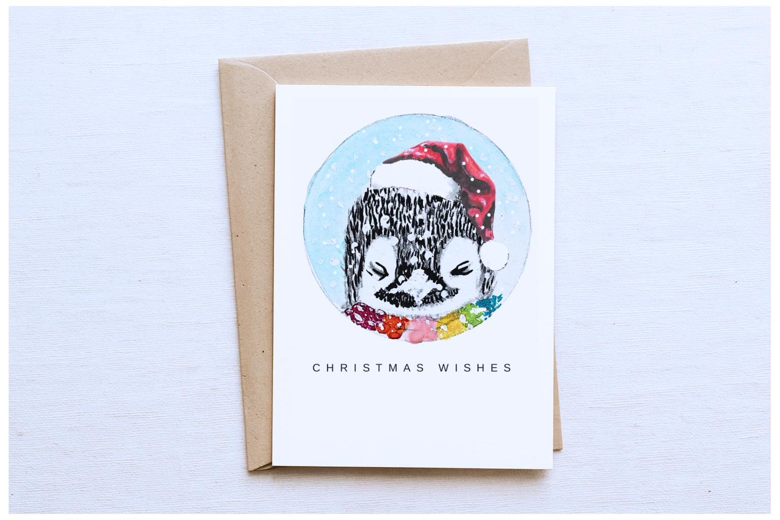 Baby Penguin Christmas Card – Festive Santa Hat Illustration-Christmas Wishes