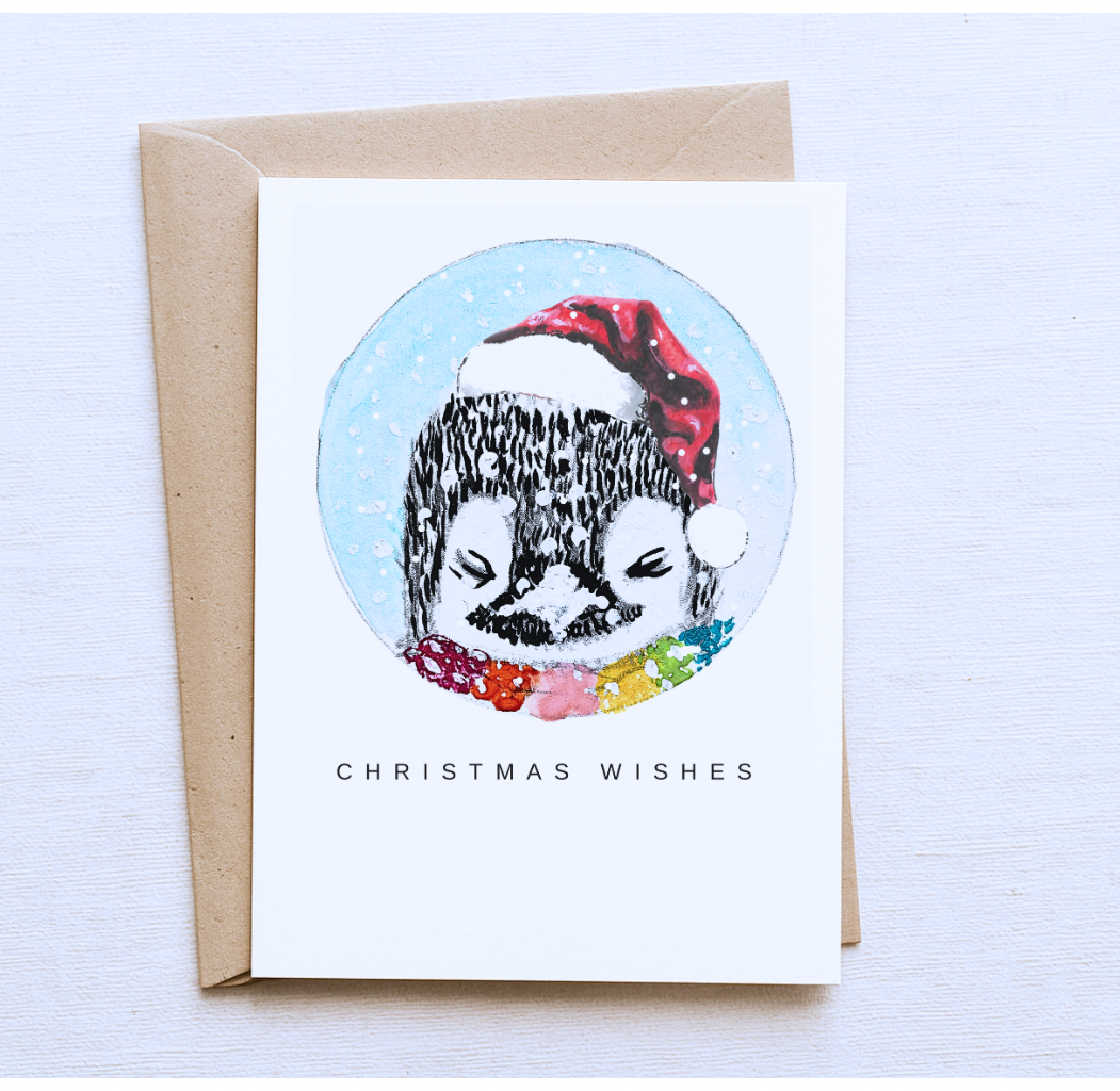 Baby Penguin Christmas Card – Festive Santa Hat Illustration-Christmas Wishes