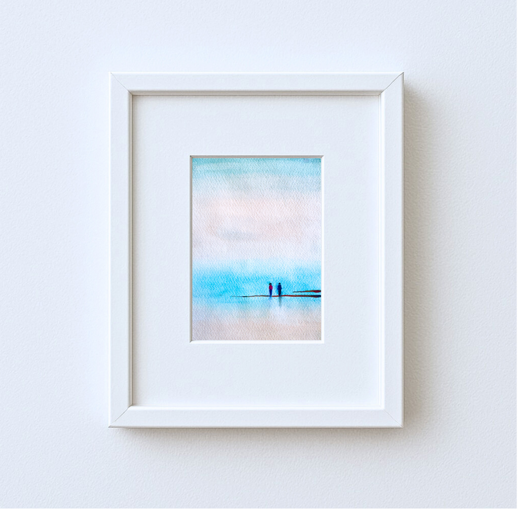 Two Figures at Tankerton – Framed Watercolour Print