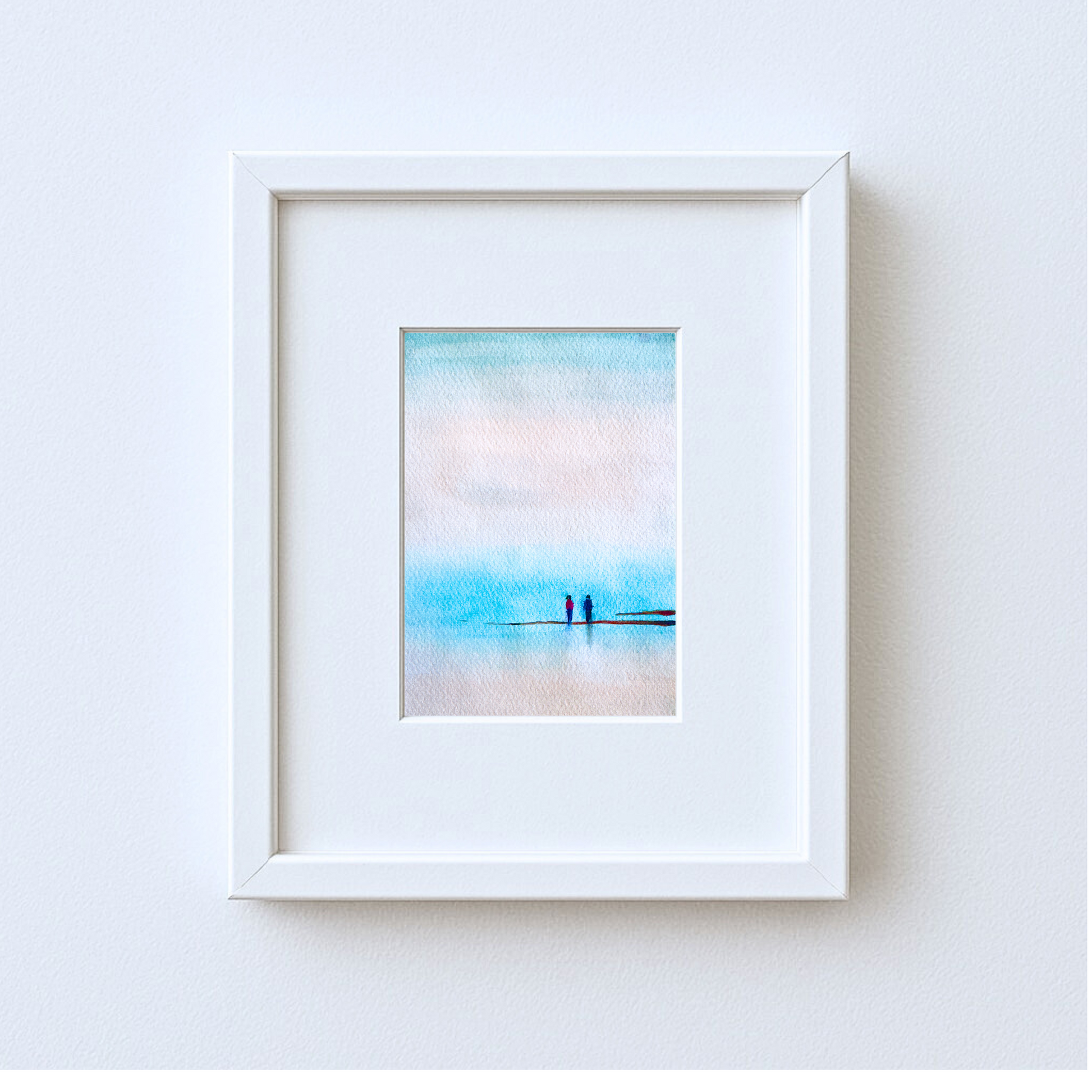 Two Figures at Tankerton – Framed Watercolour Print
