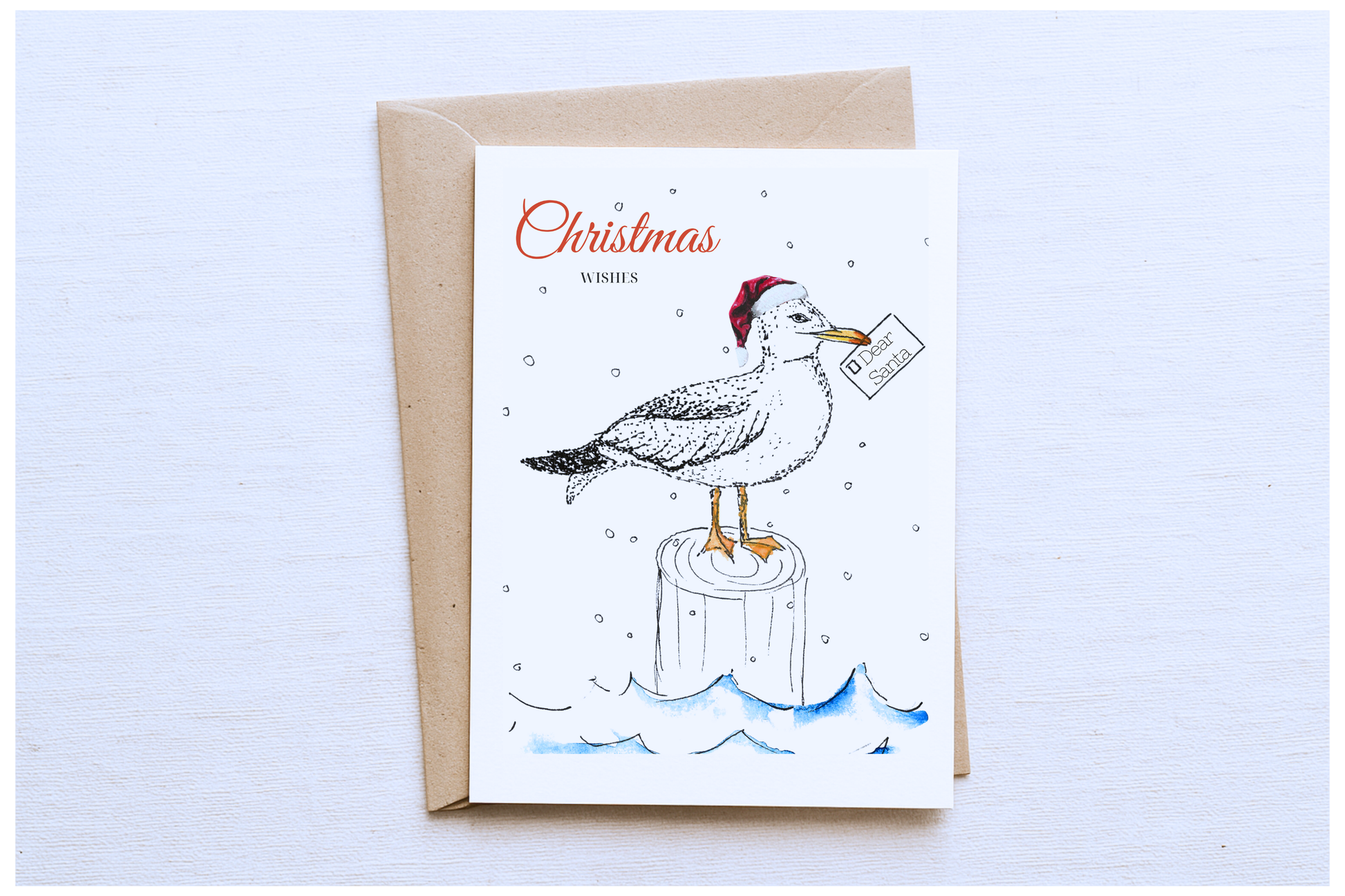 Seagull Christmas Card – “Dear Santa” Letter Illustration