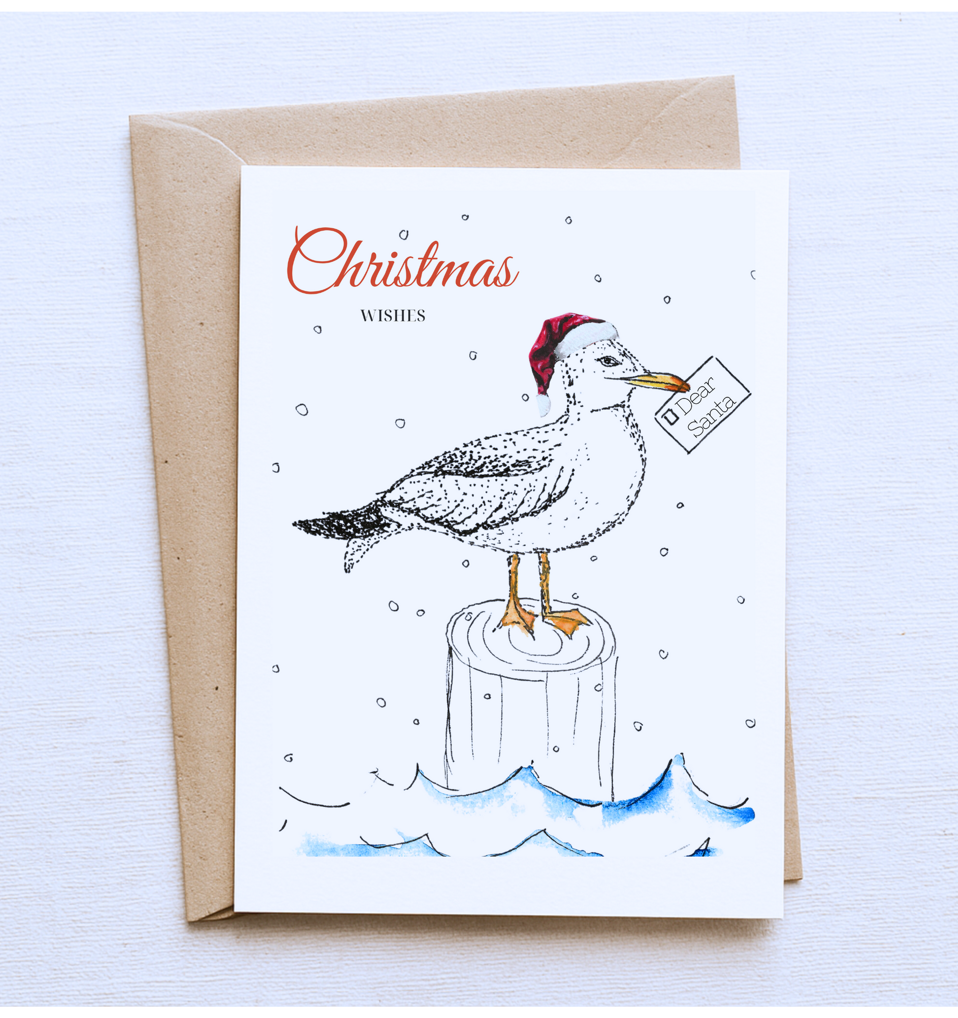 Seagull Christmas Card – “Dear Santa” Letter Illustration