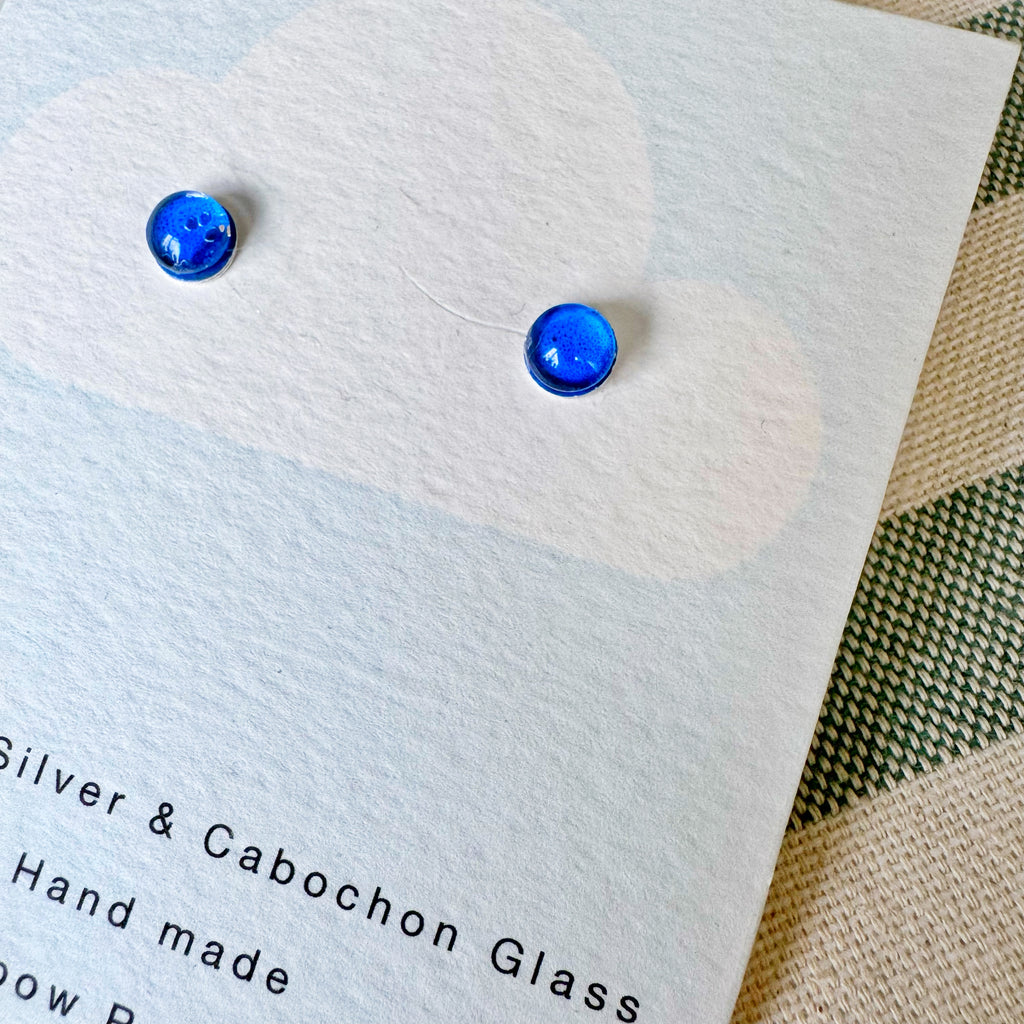 Royal Blue Silver Cabochon Stud Earrings