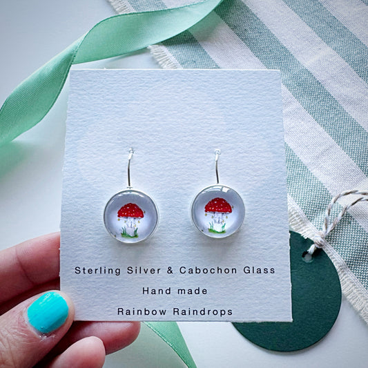 Toadstool Sterling Silver Cabochon Earrings