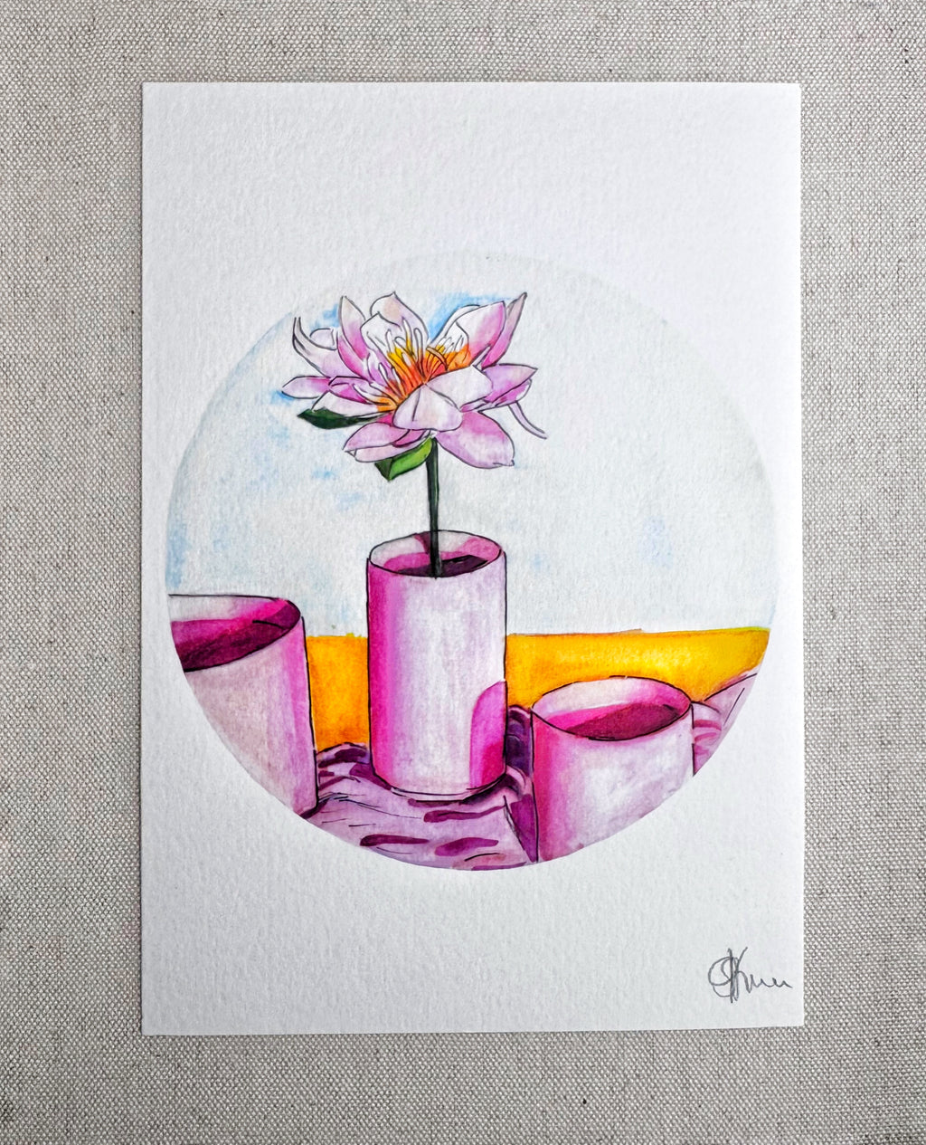 Pink Lotus Still Life Print-A5