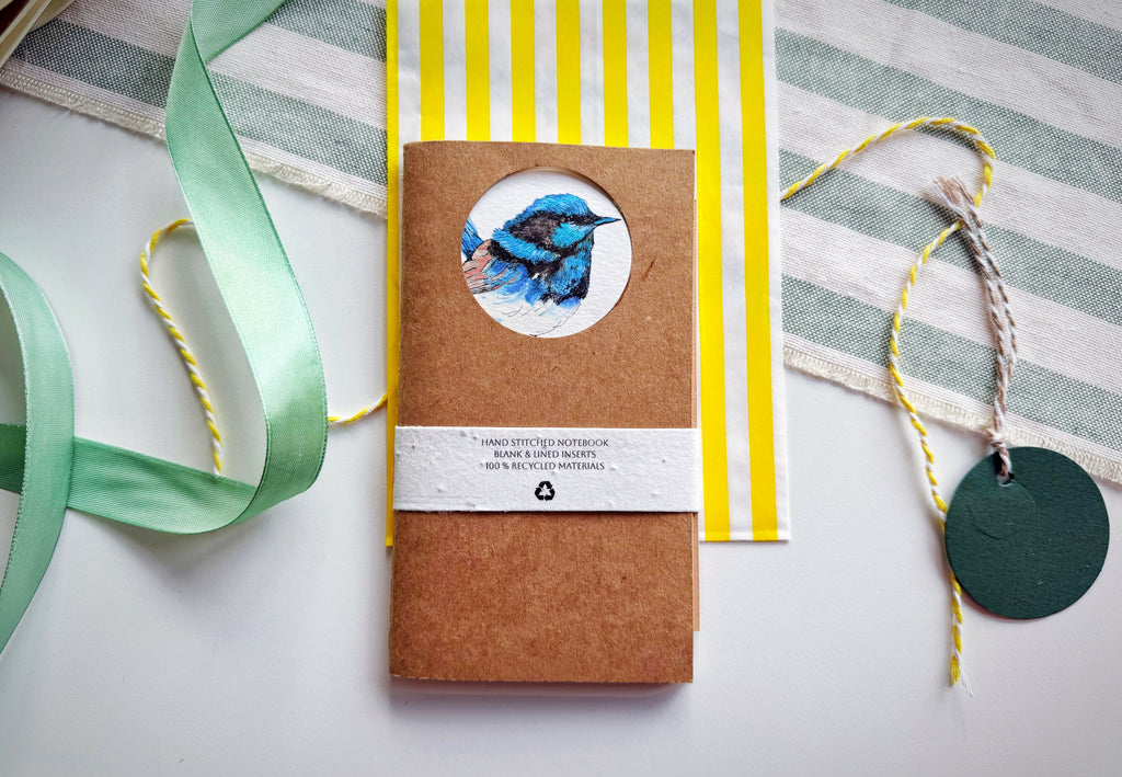 Fairy Wren  Handmade Mini Journal – Hand-Stitched Notebook