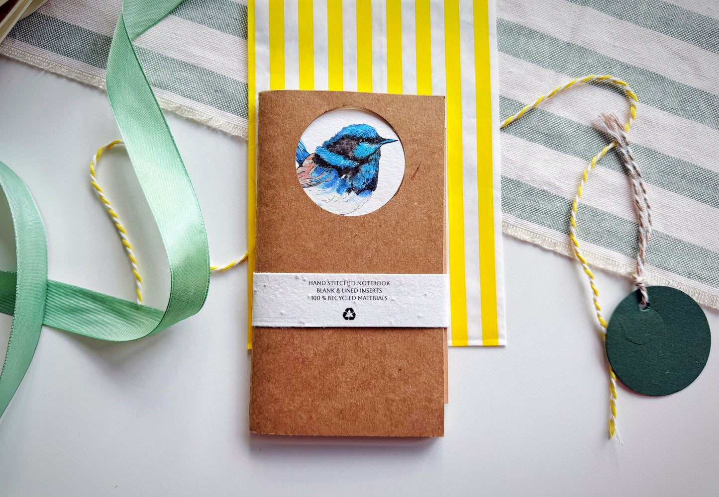 Fairy Wren  Handmade Mini Journal – Hand-Stitched Notebook