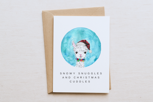 Baby Alpaca Christmas Card – “Snowy Snuggles & Christmas Cuddles”