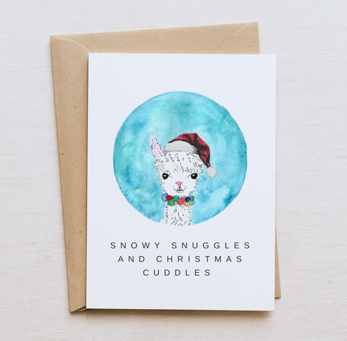 Baby Alpaca Christmas Card – “Snowy Snuggles & Christmas Cuddles”