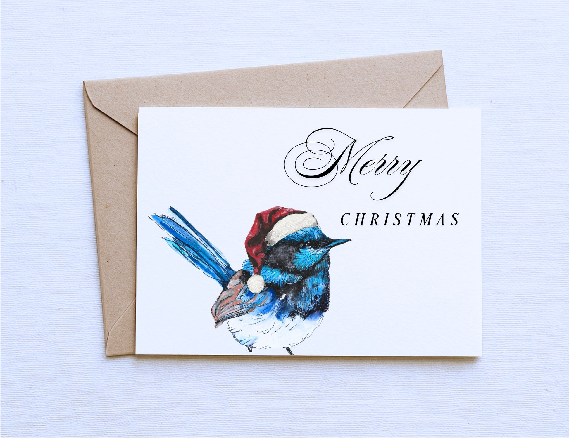 Fairy Wren Christmas Card – “Merry Christmas” with Santa Hat