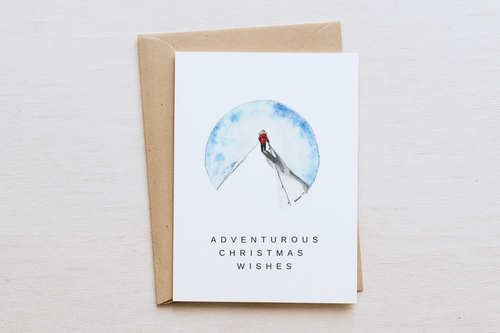 Adventurous Christmas Card – Man on Top of Mountain