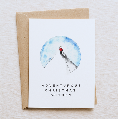 Adventurous Christmas Card – Man on Top of Mountain