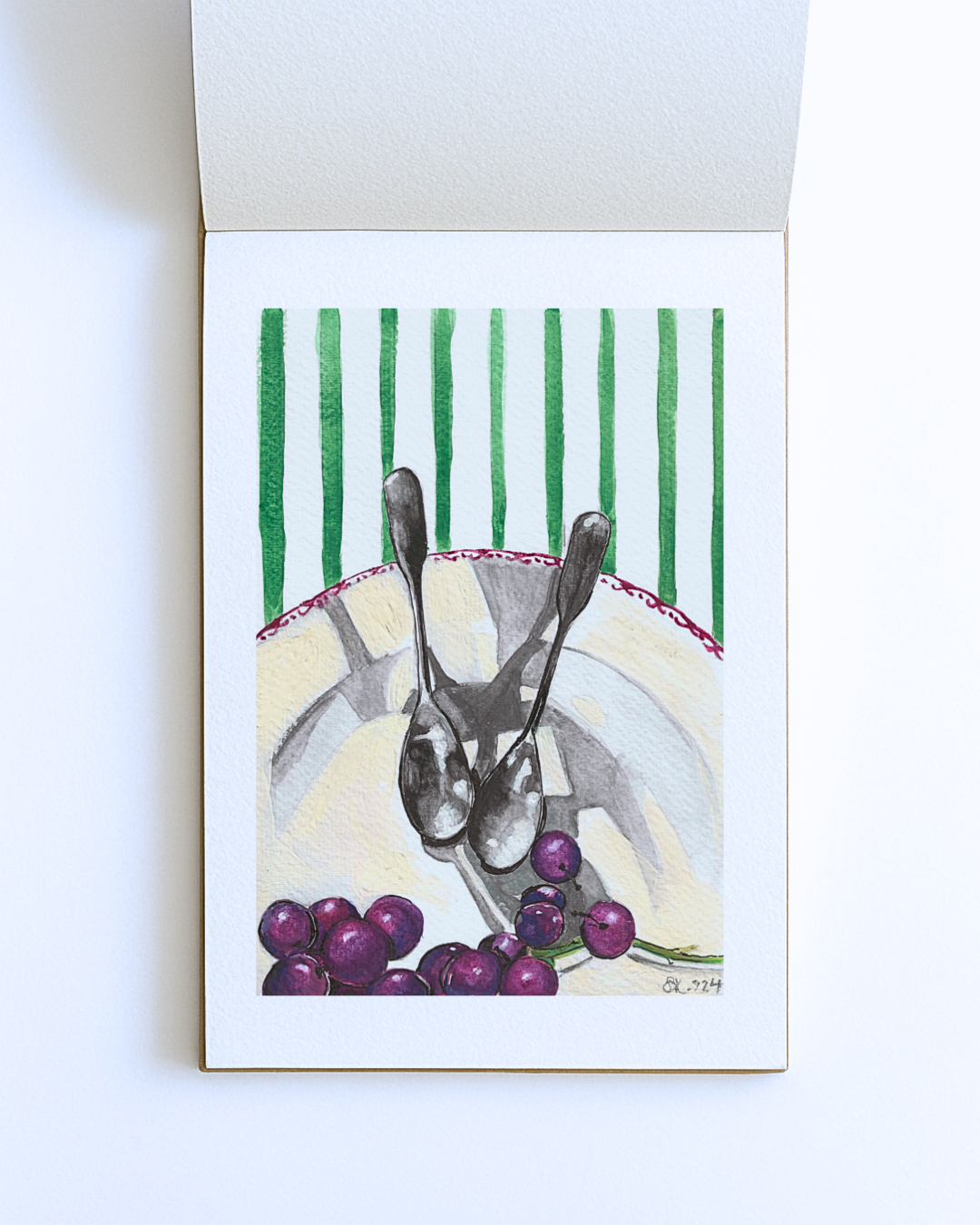 Gathering Reglections- Grapes and Spoons  Still Life Print-A5