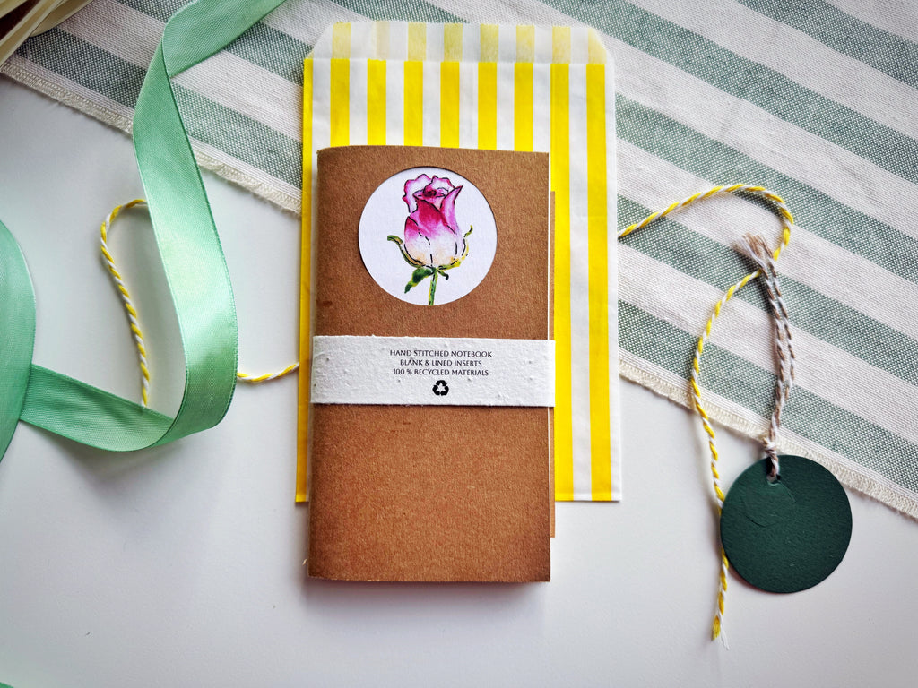 Rose Handmade Mini Journal – Hand-Stitched Notebook