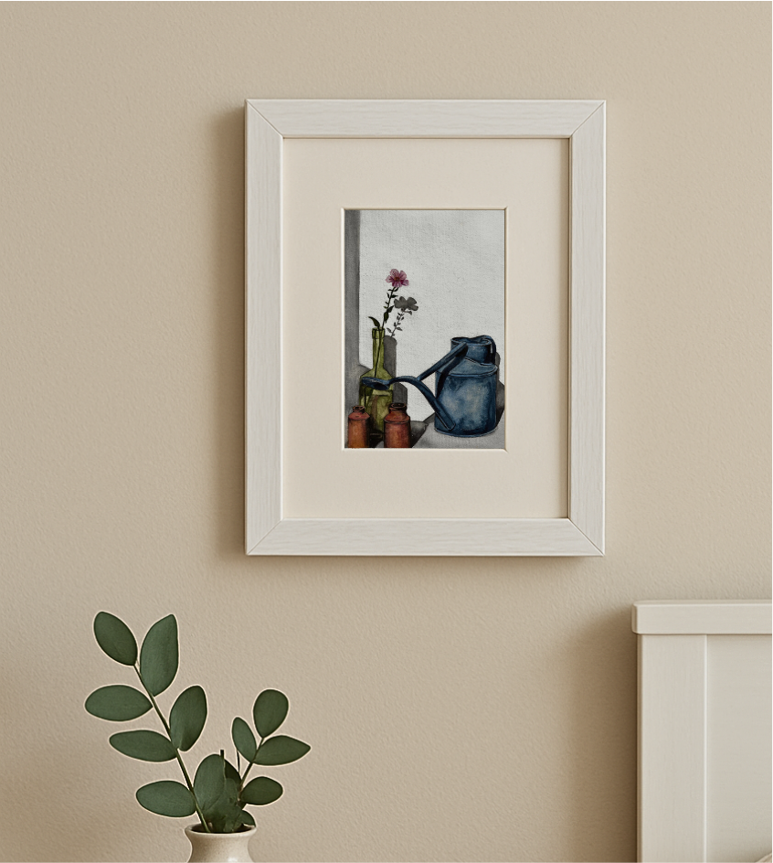 Watering Can – Original Watercolour Still Life | Rainbow Raindrops -A4