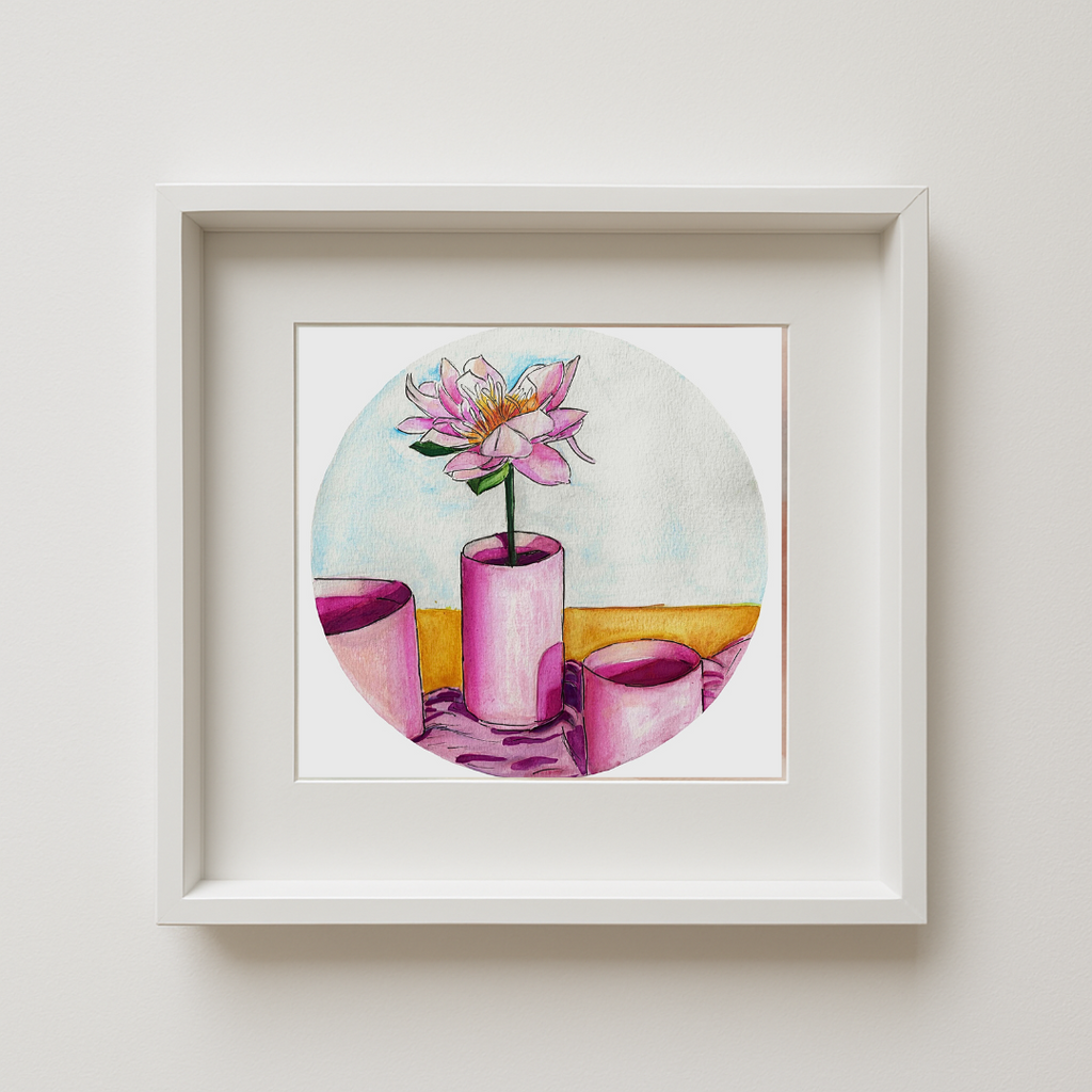 Pink Lotus Still Life Print-A5