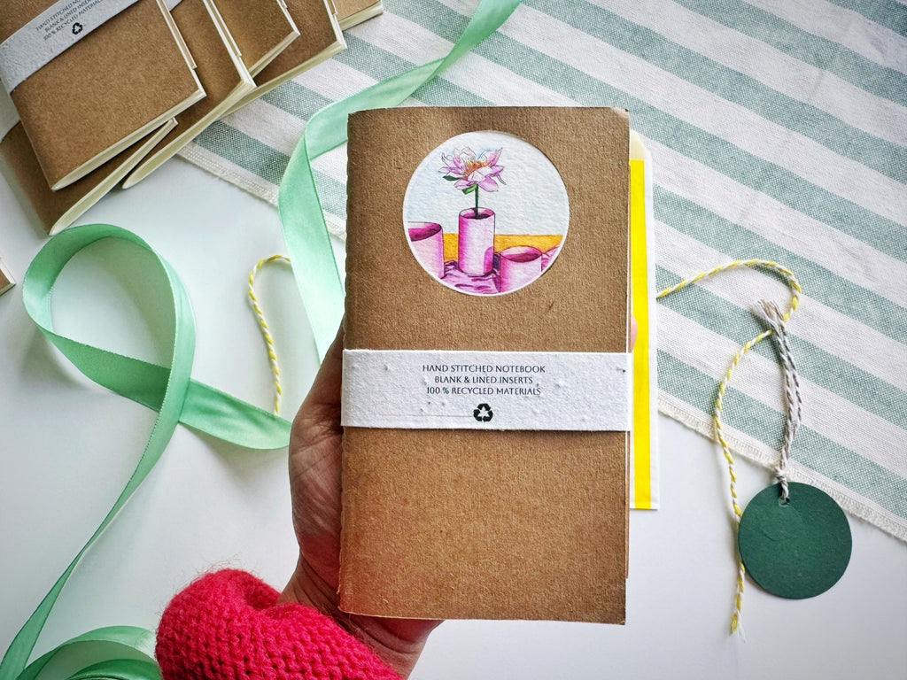 Pink Lotus Handmade Mini Journal – Hand-Stitched Notebook