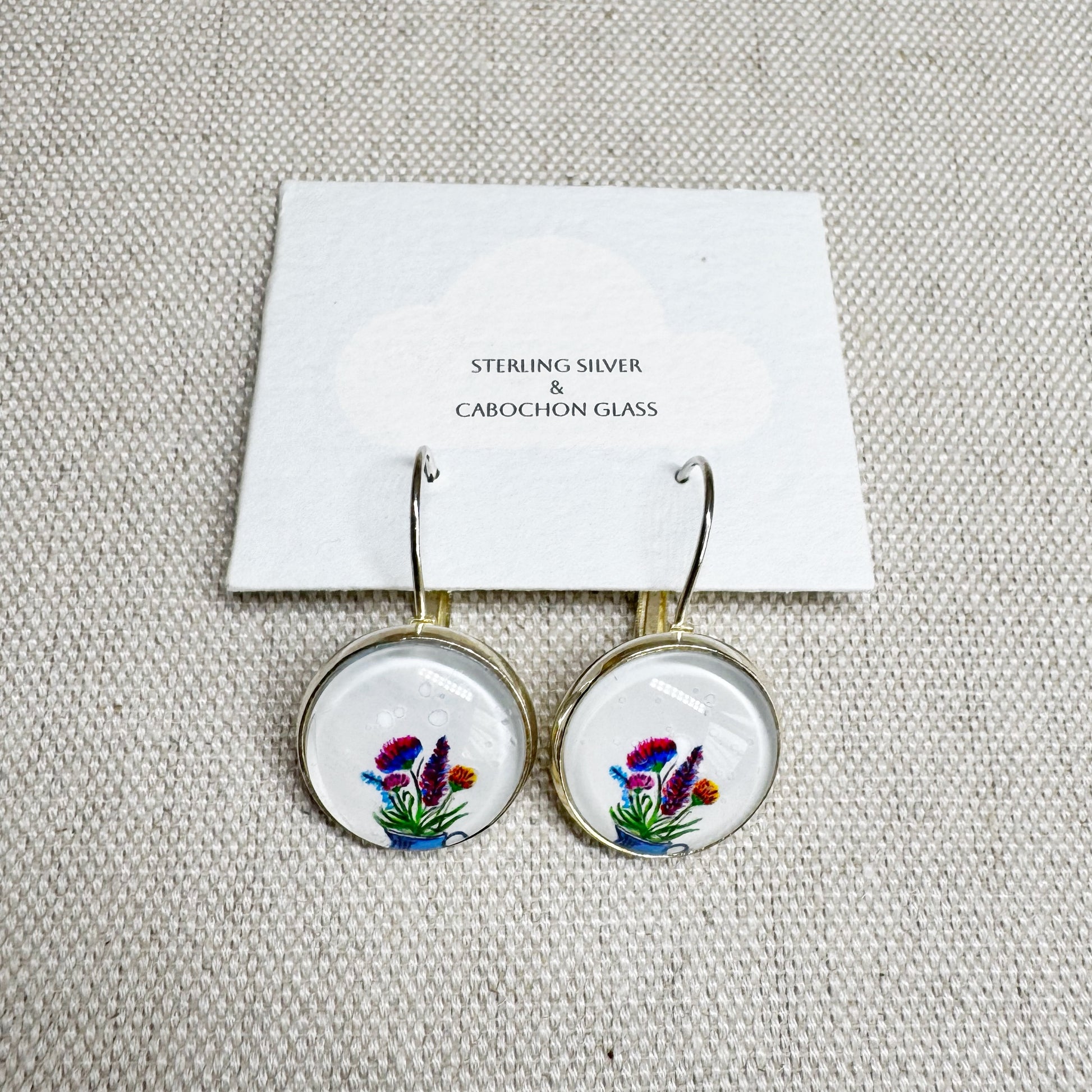 Wildflower Silver Cabochon Earrings