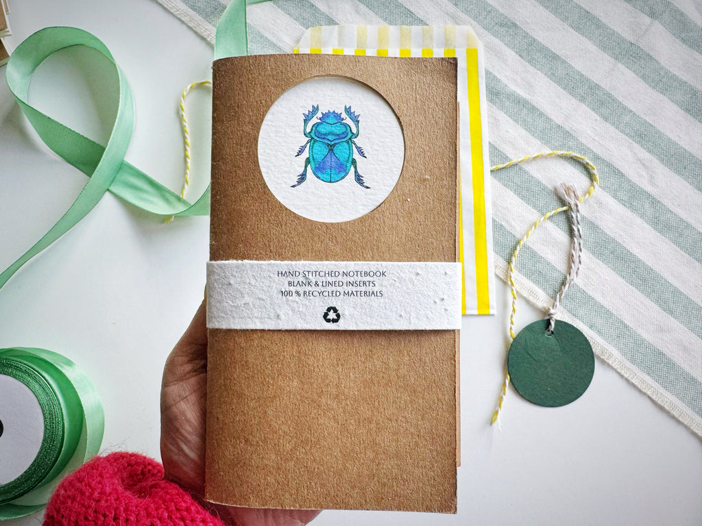 Scarab Bug Handmade Mini Journal – Hand-Stitched Notebook