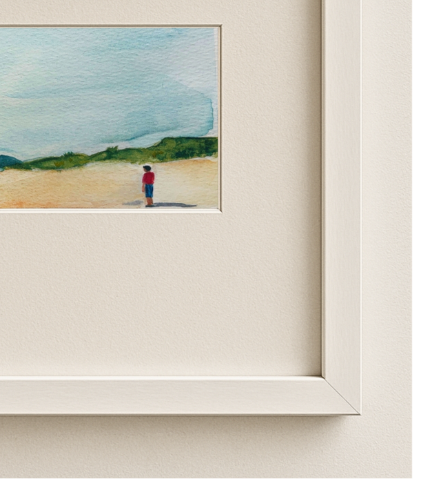 Harlech Beach – Original Framed A5 Watercolour | Rainbow Raindrops | 148 mm x 210 mm (A5)