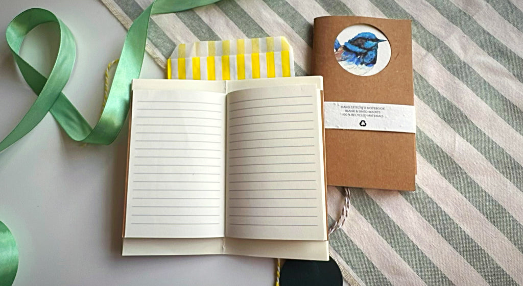 Fairy Wren  Handmade Mini Journal – Hand-Stitched Notebook