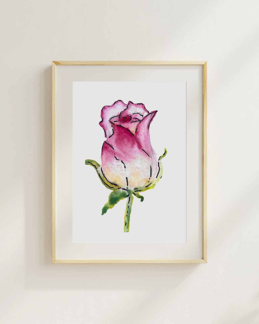 Pink Rosebud Signed Print-A5