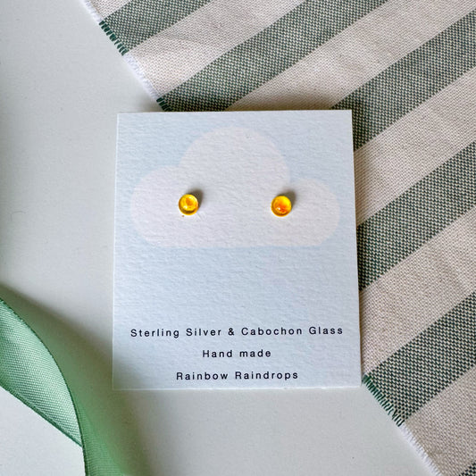 Yellow Silver Cabochon Stud Earrings