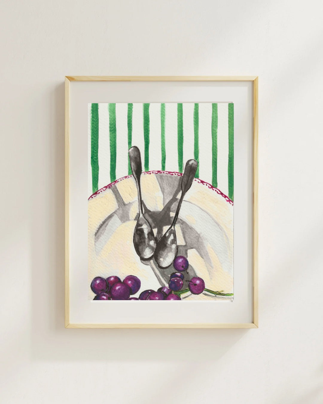 Gathering Reglections- Grapes and Spoons  Still Life Print-A5