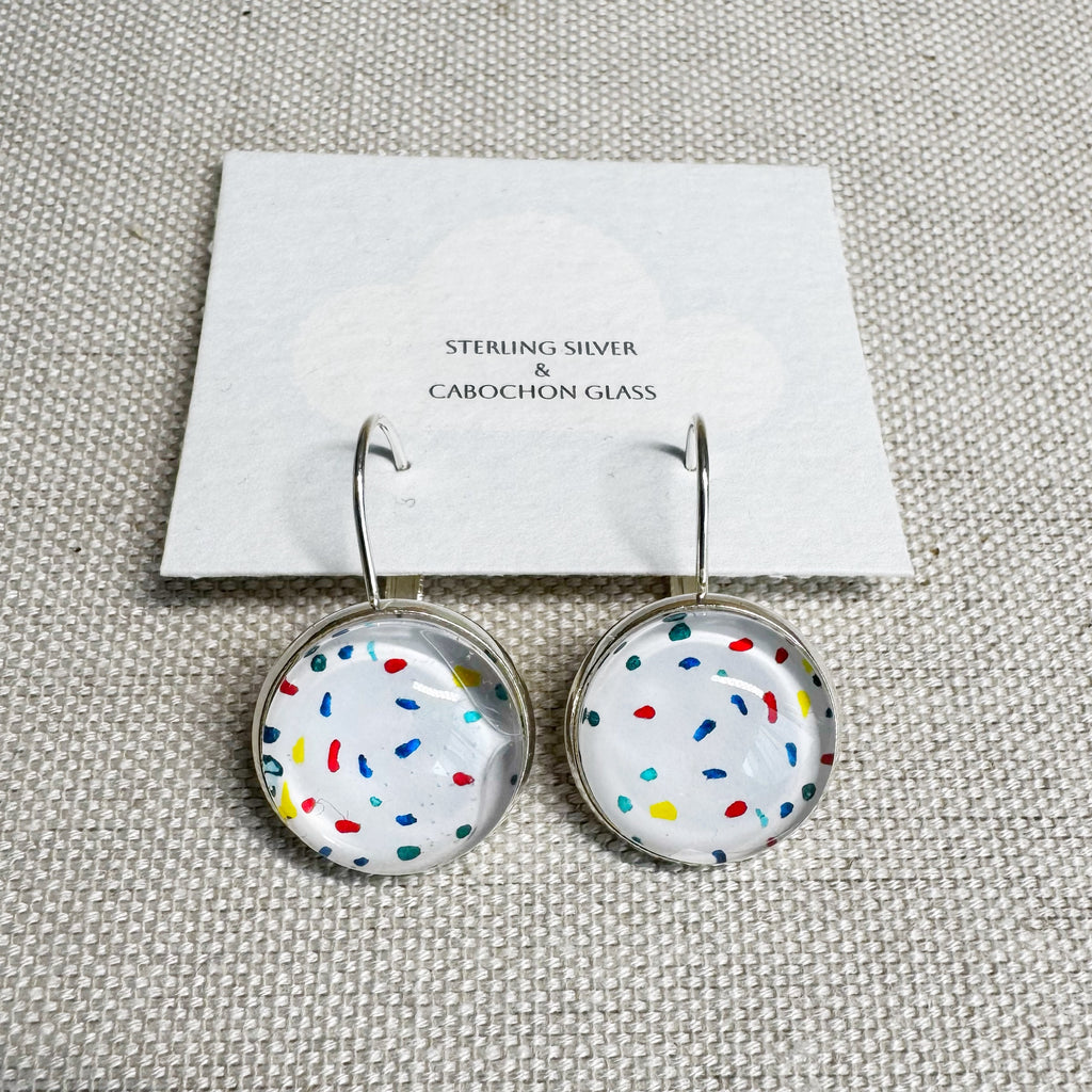 Confetti Silver Cabochon Earrings