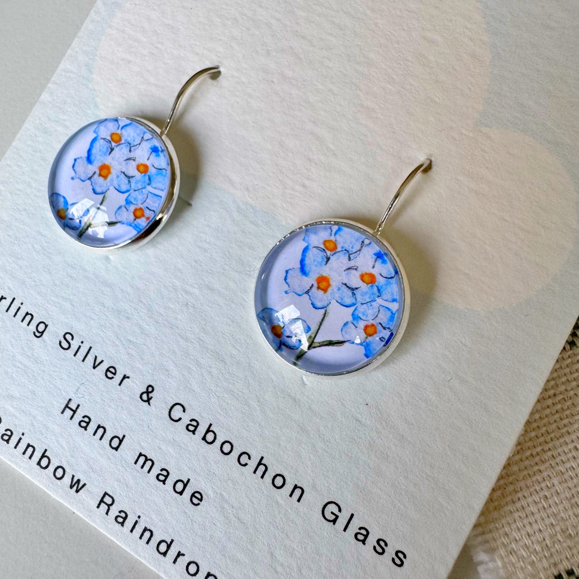 Forget Me Not Silver Cabochon Earrings