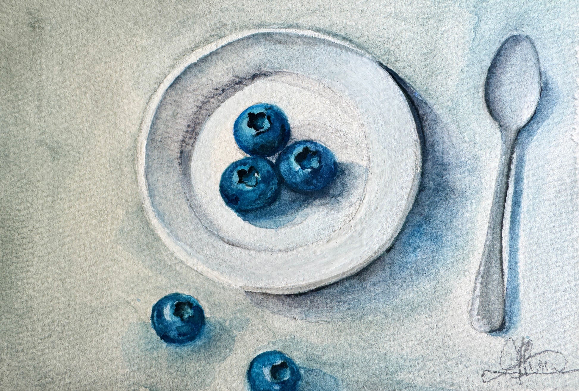 Delicate brushwork and layered washes from “Stillness of a Quiet Morning,” an original watercolour by Shanaz Minhas.