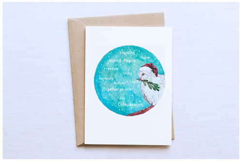 Baby Dove Christmas Card – Santa Hat, Olive Branch & Words of Peace