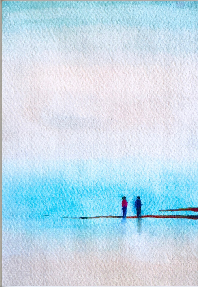 Two Figures at Tankerton – Framed Watercolour Print
