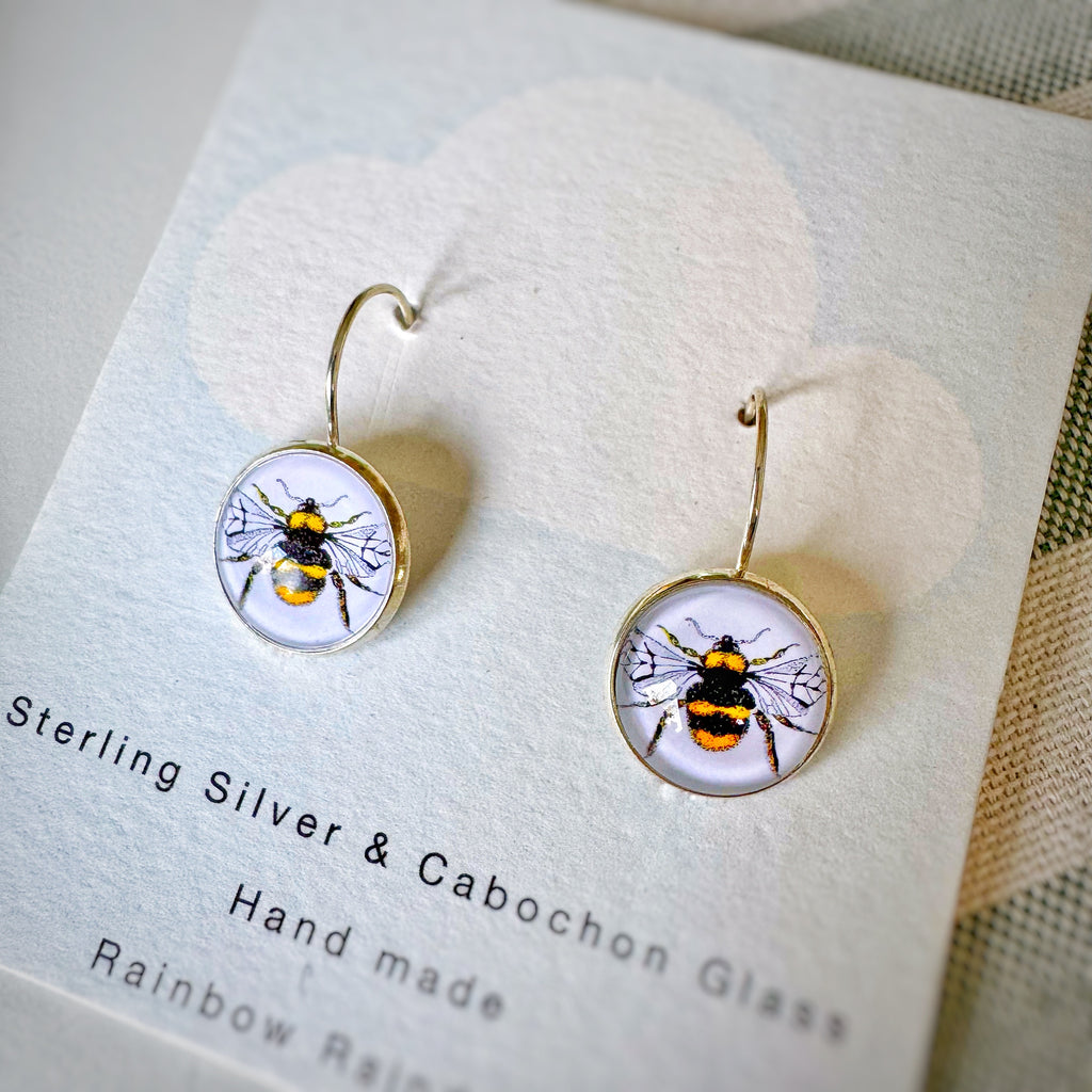 Bee Silver Cabochon Earrings