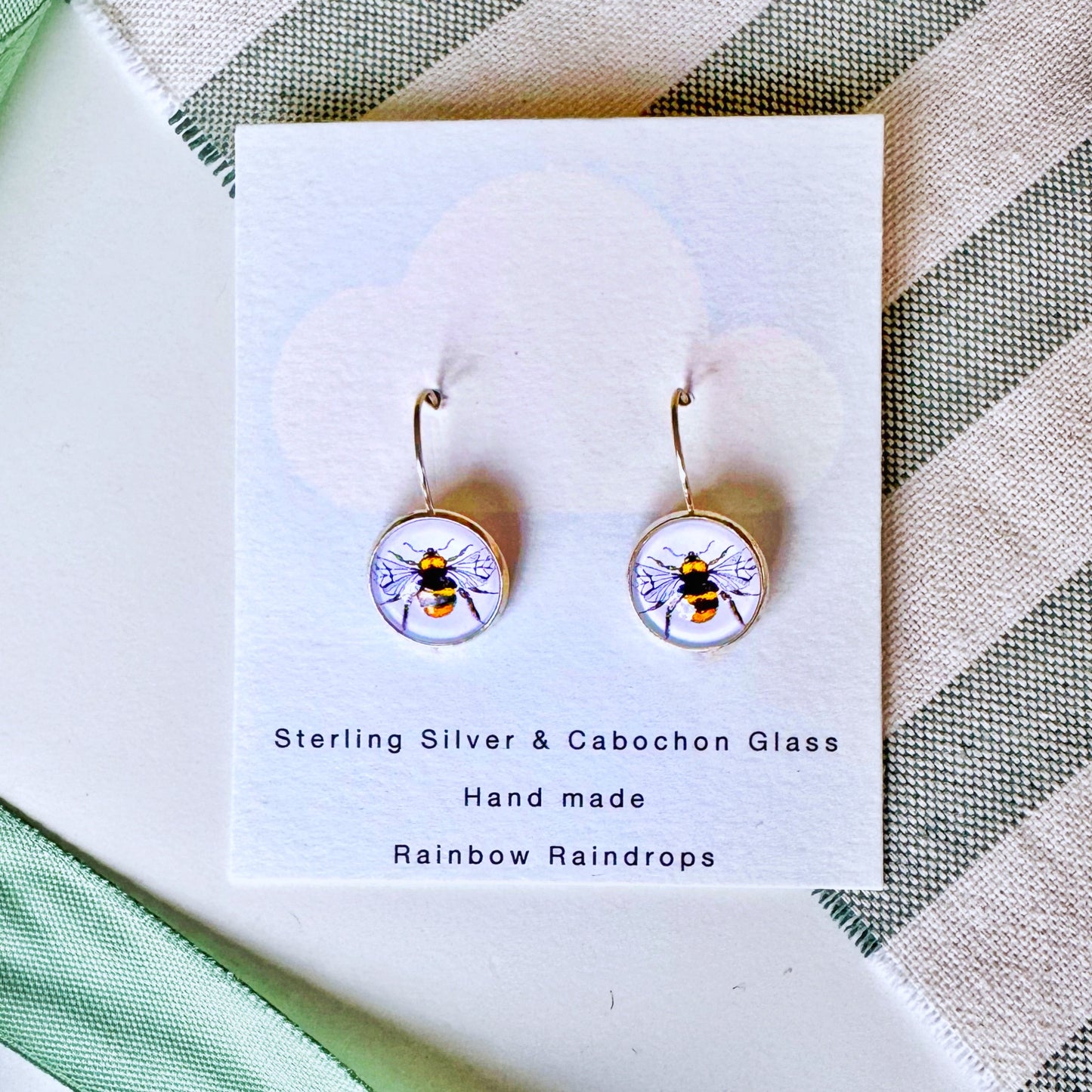 Bee Silver Cabochon Earrings