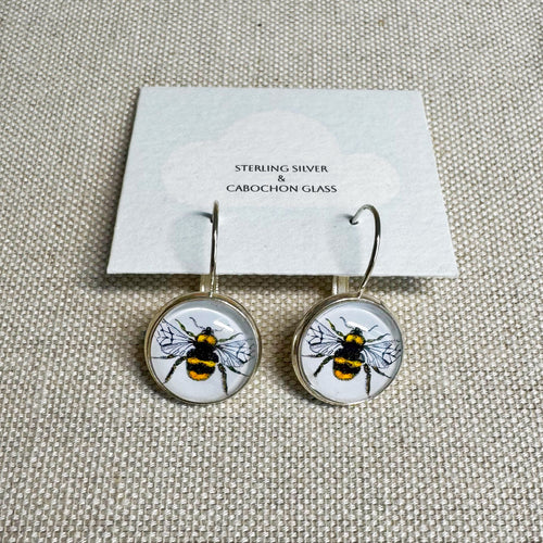 Bee Silver Cabochon Earrings