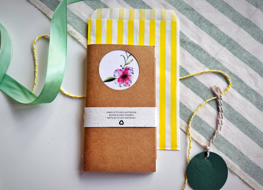 Hibiscus  Handmade Mini Journal – Hand-Stitched Notebook