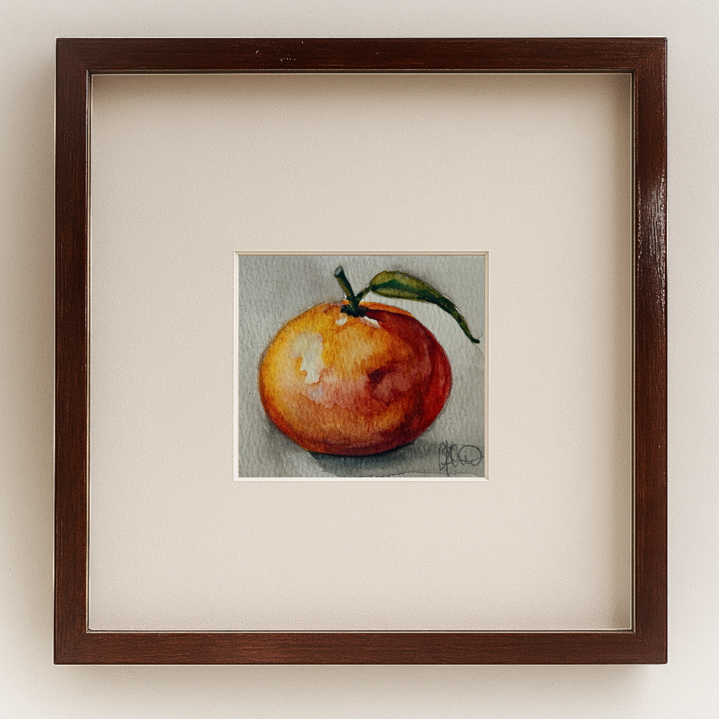 De Clementine –Mini Original Watercolour Still Life |  100 mm x 76 mm | Raindrops